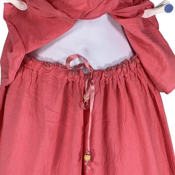 Oh My Gauze Women M Coral Smocked Strapless Top Wide Leg Pant Two Piece Set Boho - Picture 6 of 16